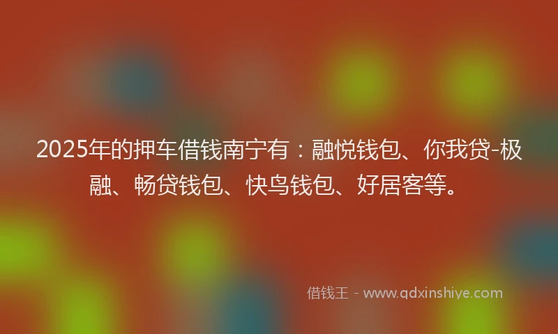 2025年的押车借钱南宁有：融悦钱包、你我贷-极融、畅贷钱包、快鸟钱包、好居客等。