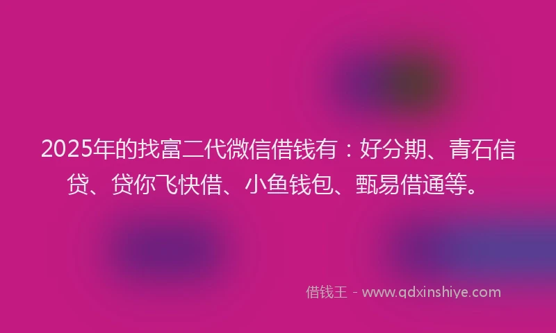 2025年的找富二代微信借钱有：好分期、青石信贷、贷你飞快借、小鱼钱包、甄易借通等。