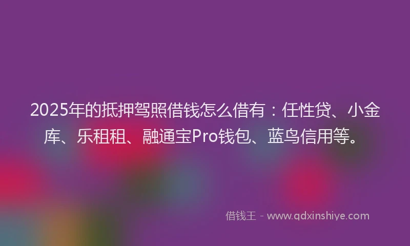 2025年的抵押驾照借钱怎么借有：任性贷、小金库、乐租租、融通宝Pro钱包、蓝鸟信用等。