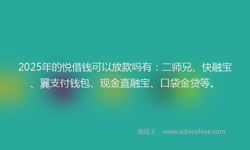 2025年的悦借钱可以放款吗有：二师兄、快融宝、翼支付钱包、现金直融宝、口袋金贷等。