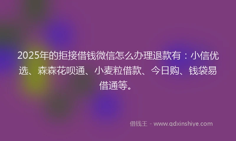 2025年的拒接借钱微信怎么办理退款有：小信优选、森森花呗通、小麦粒借款、今日购、钱袋易借通等。