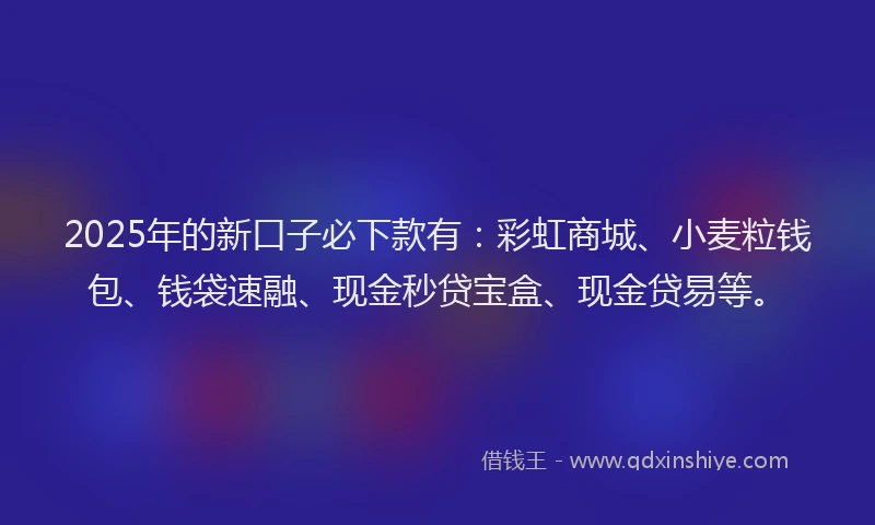 2025年的新口子必下款有：彩虹商城、小麦粒钱包、钱袋速融、现金秒贷宝盒、现金贷易等。