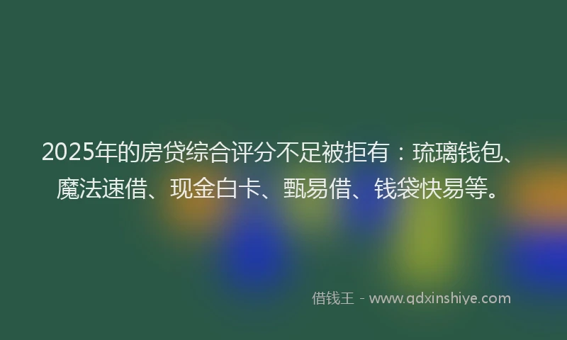 2025年的房贷综合评分不足被拒有：琉璃钱包、魔法速借、现金白卡、甄易借、钱袋快易等。