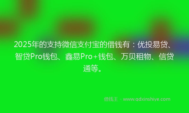 2025年的支持微信支付宝的借钱有：优投易贷、智贷Pro钱包、鑫易Pro+钱包、万贝租物、信贷通等。