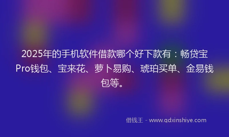 2025年的手机软件借款哪个好下款有：畅贷宝Pro钱包、宝来花、萝卜易购、琥珀买单、金易钱包等。