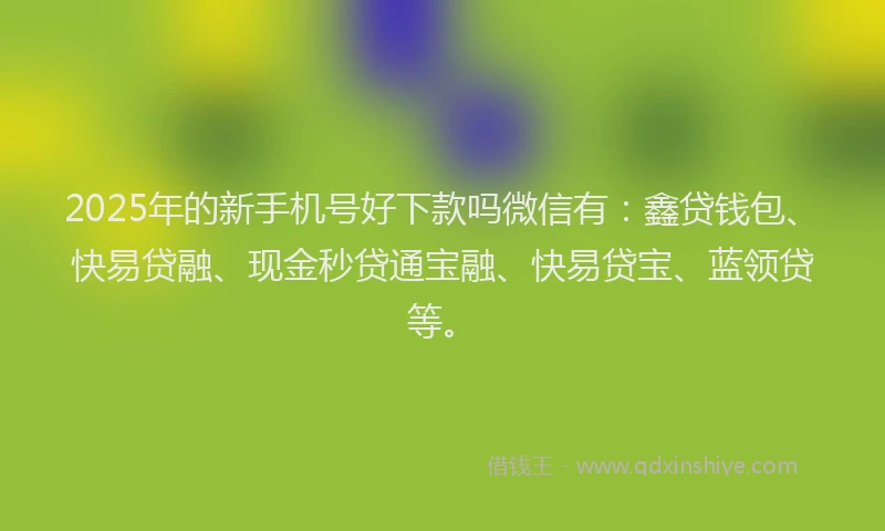 2025年的新手机号好下款吗微信有：鑫贷钱包、快易贷融、现金秒贷通宝融、快易贷宝、蓝领贷等。