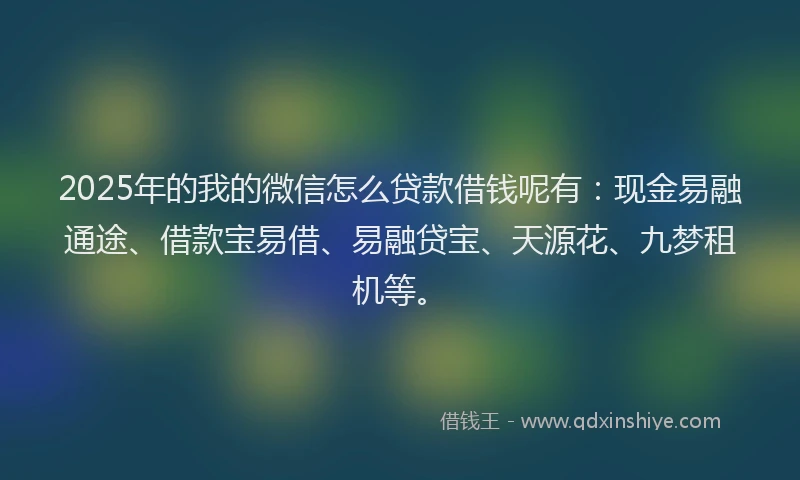2025年的我的微信怎么贷款借钱呢有：现金易融通途、借款宝易借、易融贷宝、天源花、九梦租机等。