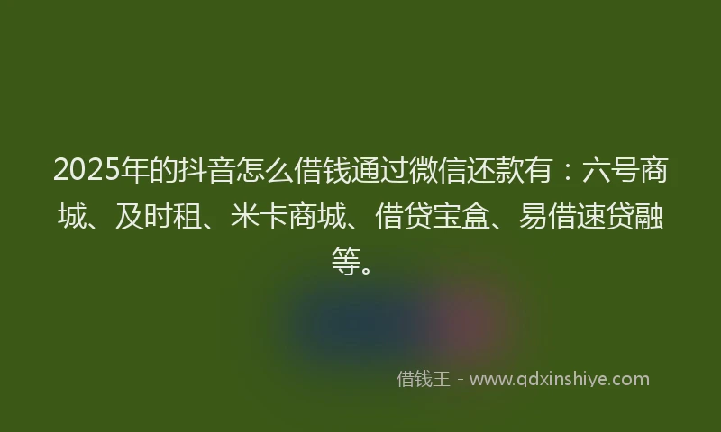 2025年的抖音怎么借钱通过微信还款有：六号商城、及时租、米卡商城、借贷宝盒、易借速贷融等。