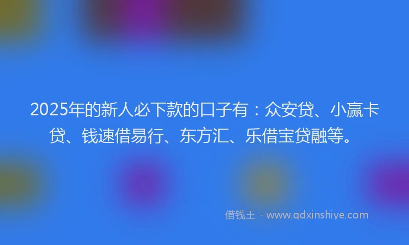 2025年的新人必下款的口子有：众安贷、小赢卡贷、钱速借易行、东方汇、乐借宝贷融等。