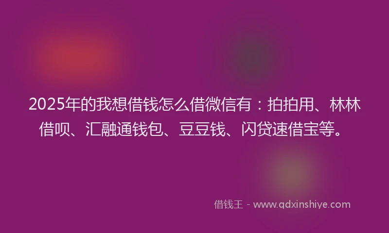 2025年的我想借钱怎么借微信有：拍拍用、林林借呗、汇融通钱包、豆豆钱、闪贷速借宝等。