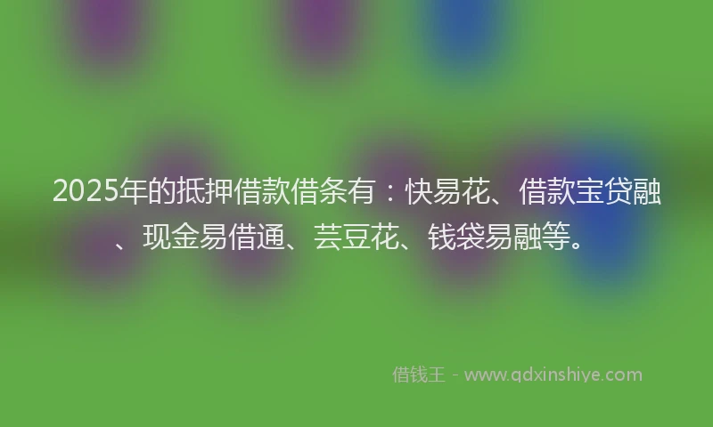 2025年的抵押借款借条有：快易花、借款宝贷融、现金易借通、芸豆花、钱袋易融等。