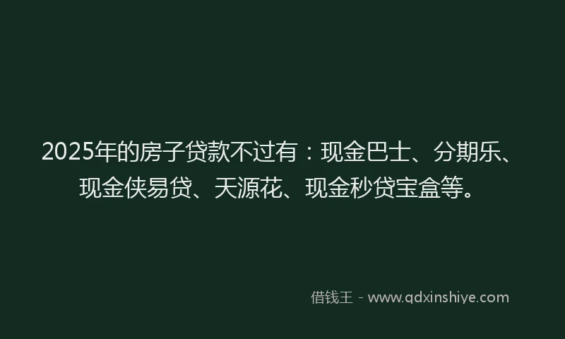 2025年的房子贷款不过有：现金巴士、分期乐、现金侠易贷、天源花、现金秒贷宝盒等。