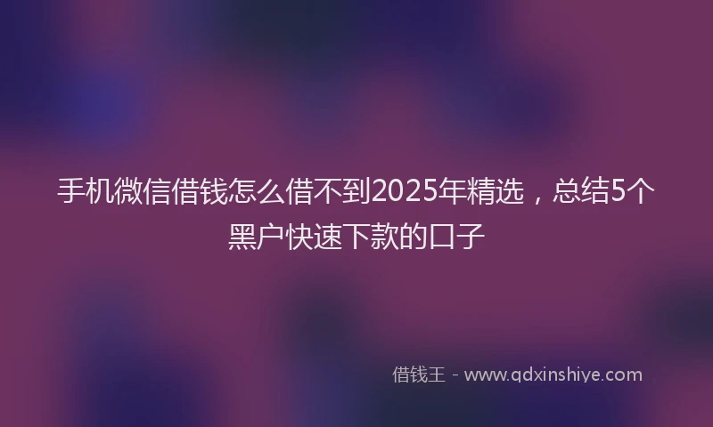 手机微信借钱怎么借不到2025年精选，总结5个黑户快速下款的口子