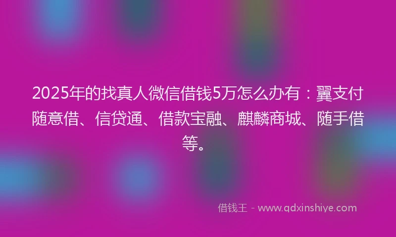 2025年的找真人微信借钱5万怎么办有：翼支付随意借、信贷通、借款宝融、麒麟商城、随手借等。