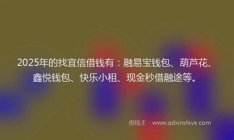 2025年的找宜信借钱有：融易宝钱包、葫芦花、鑫悦钱包、快乐小租、现金秒借融途等。