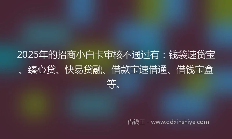 2025年的招商小白卡审核不通过有：钱袋速贷宝、臻心贷、快易贷融、借款宝速借通、借钱宝盒等。