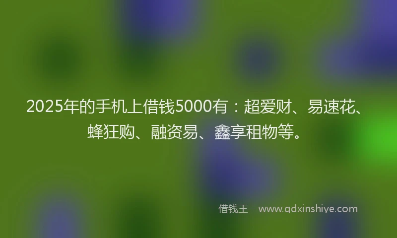 2025年的手机上借钱5000有：超爱财、易速花、蜂狂购、融资易、鑫享租物等。
