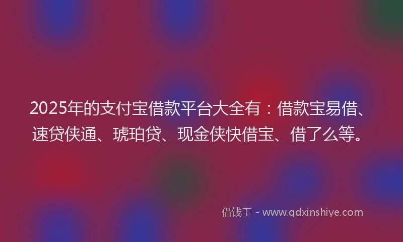 2025年的支付宝借款平台大全有：借款宝易借、速贷侠通、琥珀贷、现金侠快借宝、借了么等。