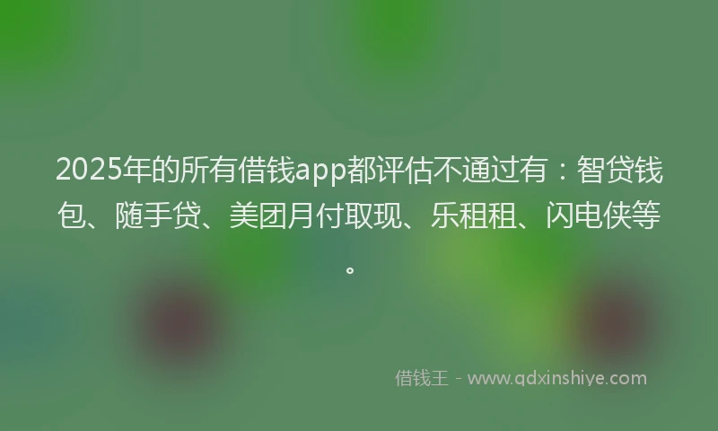 2025年的所有借钱app都评估不通过有：智贷钱包、随手贷、美团月付取现、乐租租、闪电侠等。