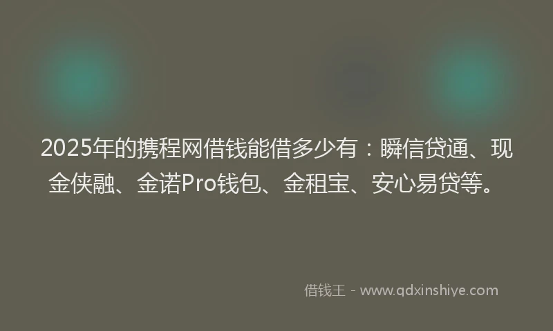 2025年的携程网借钱能借多少有：瞬信贷通、现金侠融、金诺Pro钱包、金租宝、安心易贷等。