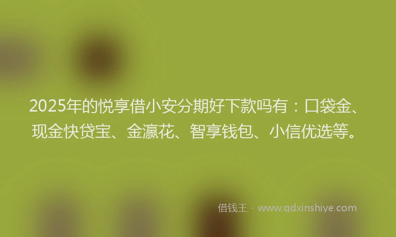 2025年的悦享借小安分期好下款吗有：口袋金、现金快贷宝、金瀛花、智享钱包、小信优选等。