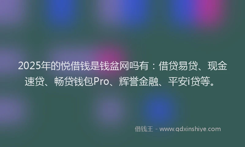 2025年的悦借钱是钱盆网吗有：借贷易贷、现金速贷、畅贷钱包Pro、辉誉金融、平安i贷等。