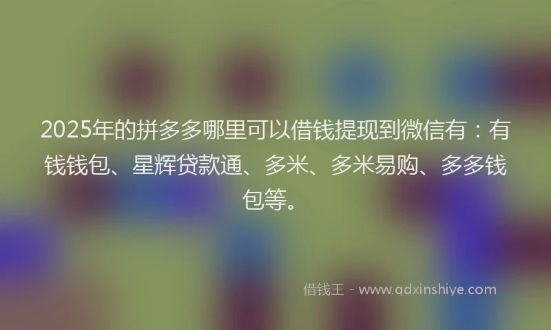 2025年的拼多多哪里可以借钱提现到微信有：有钱钱包、星辉贷款通、多米、多米易购、多多钱包等。