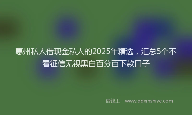 惠州私人借现金私人的2025年精选，汇总5个不看征信无视黑白百分百下款口子