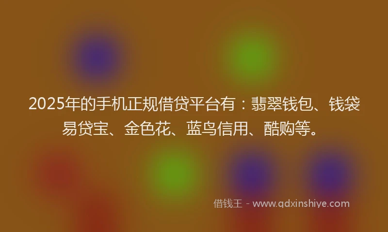 2025年的手机正规借贷平台有：翡翠钱包、钱袋易贷宝、金色花、蓝鸟信用、酷购等。