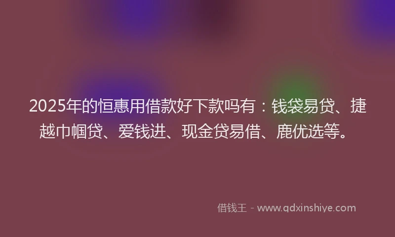 2025年的恒惠用借款好下款吗有：钱袋易贷、捷越巾帼贷、爱钱进、现金贷易借、鹿优选等。