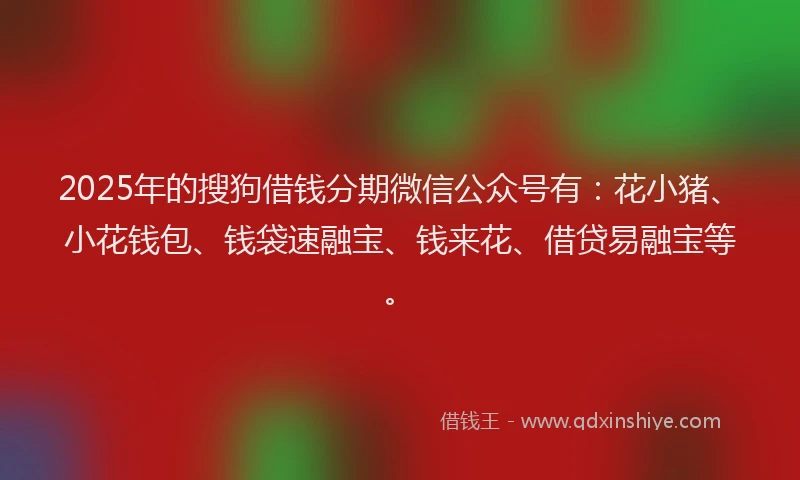 2025年的搜狗借钱分期微信公众号有：花小猪、小花钱包、钱袋速融宝、钱来花、借贷易融宝等。
