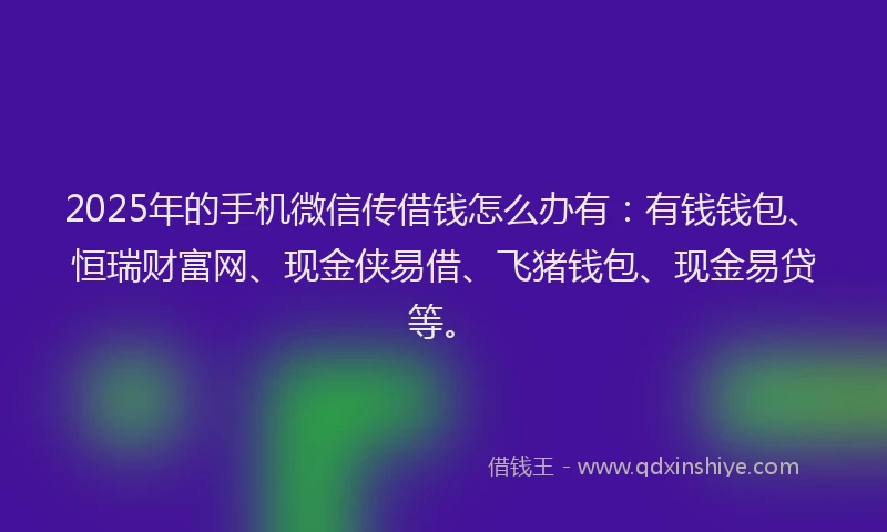 2025年的手机微信传借钱怎么办有：有钱钱包、恒瑞财富网、现金侠易借、飞猪钱包、现金易贷等。