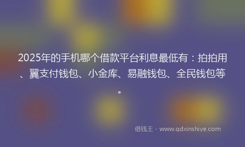 2025年的手机哪个借款平台利息最低有：拍拍用、翼支付钱包、小金库、易融钱包、全民钱包等。