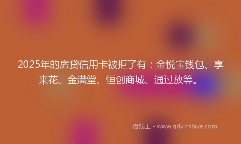 2025年的房贷信用卡被拒了有：金悦宝钱包、享来花、金满堂、恒创商城、通过放等。