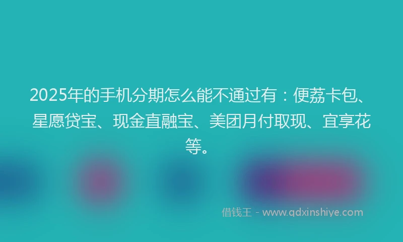 2025年的手机分期怎么能不通过有：便荔卡包、星愿贷宝、现金直融宝、美团月付取现、宜享花等。