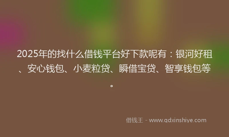 2025年的找什么借钱平台好下款呢有：银河好租、安心钱包、小麦粒贷、瞬借宝贷、智享钱包等。