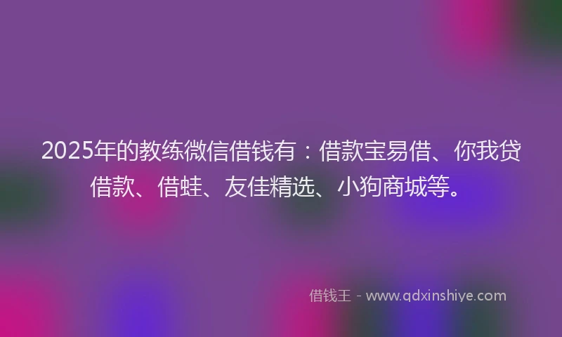 2025年的教练微信借钱有：借款宝易借、你我贷借款、借蛙、友佳精选、小狗商城等。