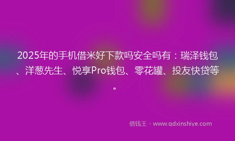 2025年的手机借米好下款吗安全吗有：瑞泽钱包、洋葱先生、悦享Pro钱包、零花罐、投友快贷等。