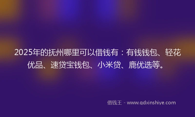 2025年的抚州哪里可以借钱有：有钱钱包、轻花优品、速贷宝钱包、小米贷、鹿优选等。