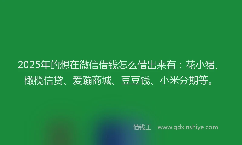 2025年的想在微信借钱怎么借出来有：花小猪、橄榄信贷、爱蹦商城、豆豆钱、小米分期等。