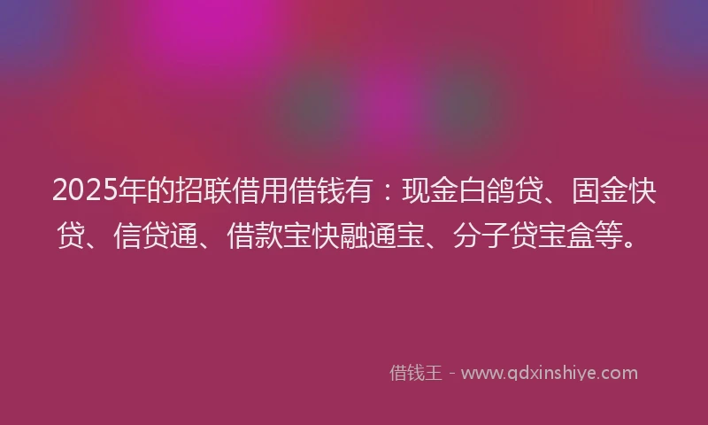 2025年的招联借用借钱有：现金白鸽贷、固金快贷、信贷通、借款宝快融通宝、分子贷宝盒等。