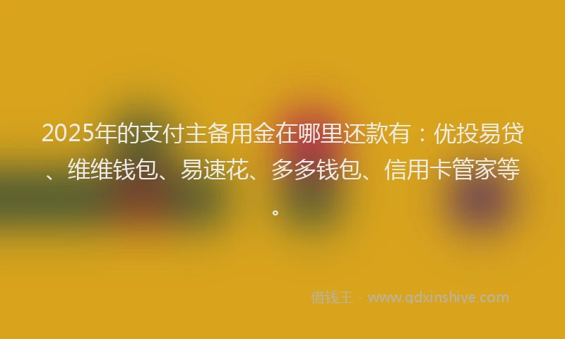 2025年的支付主备用金在哪里还款有：优投易贷、维维钱包、易速花、多多钱包、信用卡管家等。