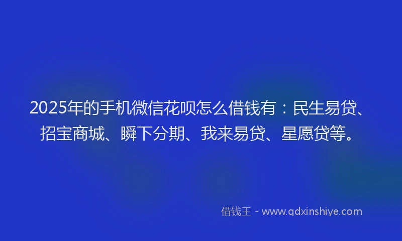 2025年的手机微信花呗怎么借钱有：民生易贷、招宝商城、瞬下分期、我来易贷、星愿贷等。