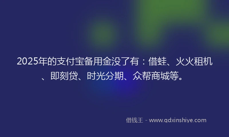 2025年的支付宝备用金没了有：借蛙、火火租机、即刻贷、时光分期、众帮商城等。