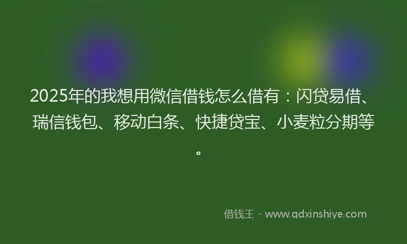 2025年的我想用微信借钱怎么借有：闪贷易借、瑞信钱包、移动白条、快捷贷宝、小麦粒分期等。