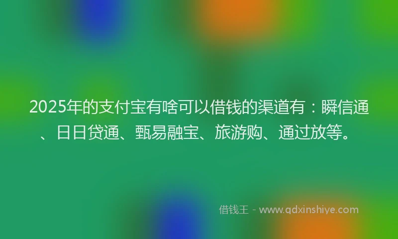 2025年的支付宝有啥可以借钱的渠道有：瞬信通、日日贷通、甄易融宝、旅游购、通过放等。