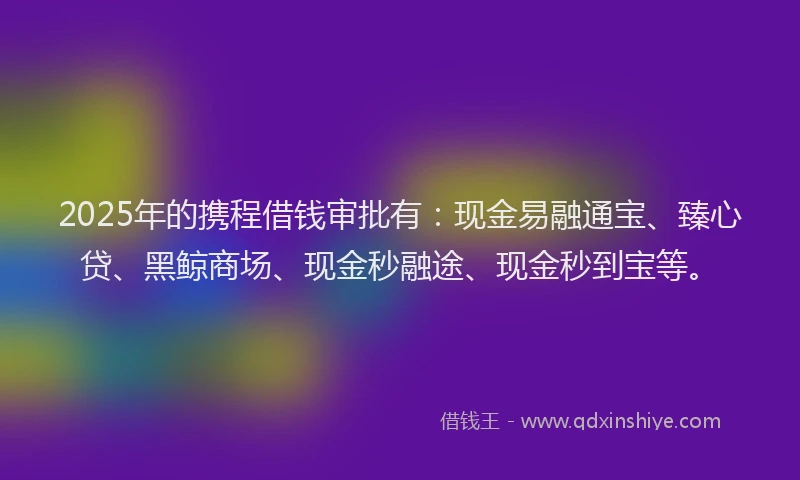 2025年的携程借钱审批有：现金易融通宝、臻心贷、黑鲸商场、现金秒融途、现金秒到宝等。