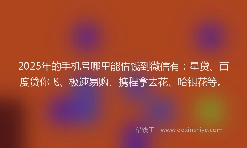 2025年的手机号哪里能借钱到微信有：星贷、百度贷你飞、极速易购、携程拿去花、哈银花等。