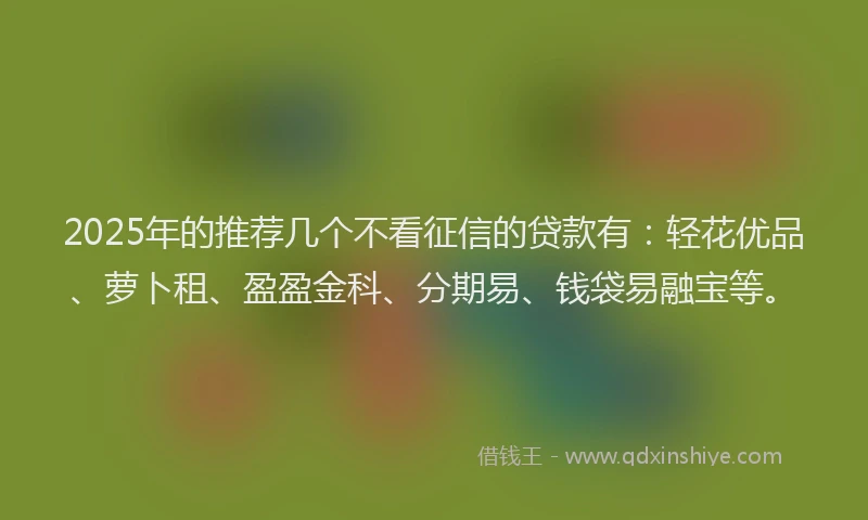 2025年的推荐几个不看征信的贷款有：轻花优品、萝卜租、盈盈金科、分期易、钱袋易融宝等。