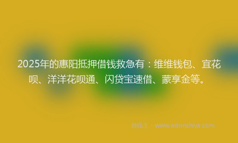 2025年的惠阳抵押借钱救急有：维维钱包、宜花呗、洋洋花呗通、闪贷宝速借、蒙享金等。